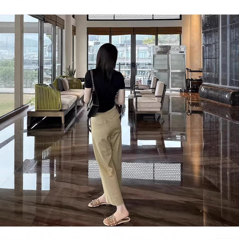 Khaki Cropped Narrow-Fit Wide-Leg Pants for Petite Women, New Spring/Summer High-Waisted Straight-Leg Suit Fabric Casual Women's Pants Khaki Cropped Narrow-Fit Wide-Leg Pants for Petite Women, New Spring/Summer High-Waisted Straight-Leg Suit Fabric Casual Women's Pants