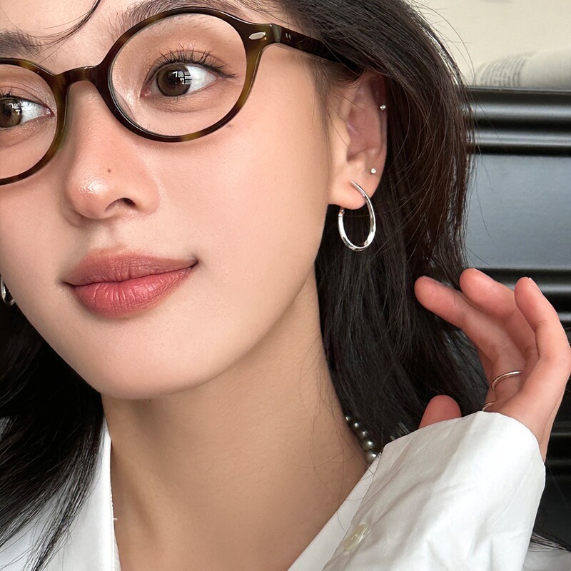 欧美极简素圈扭曲耳环女轻奢高级感气质银针耳圈百搭小众时尚耳饰|undefined