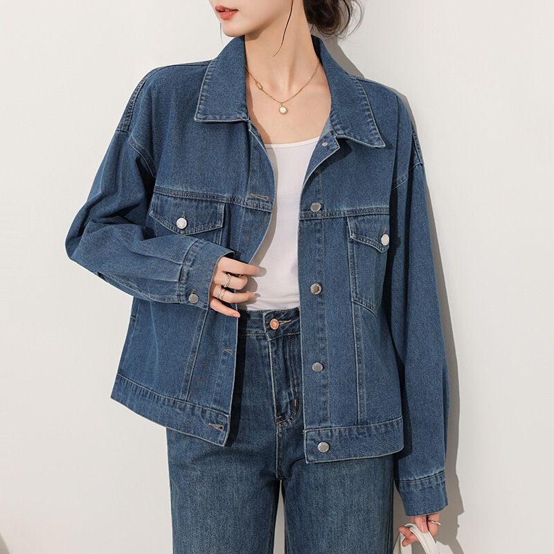 Real Shot # Retro Early Autumn Design Tops for Women, Color-Washed Short Jackets, Casual Denim Jackets for Women, Light Blue Cotton Real Shot # Retro Early Autumn Design Tops for Women, Color-Washed Short Jackets, Casual Denim Jackets for Women, Light Blue Cotton
