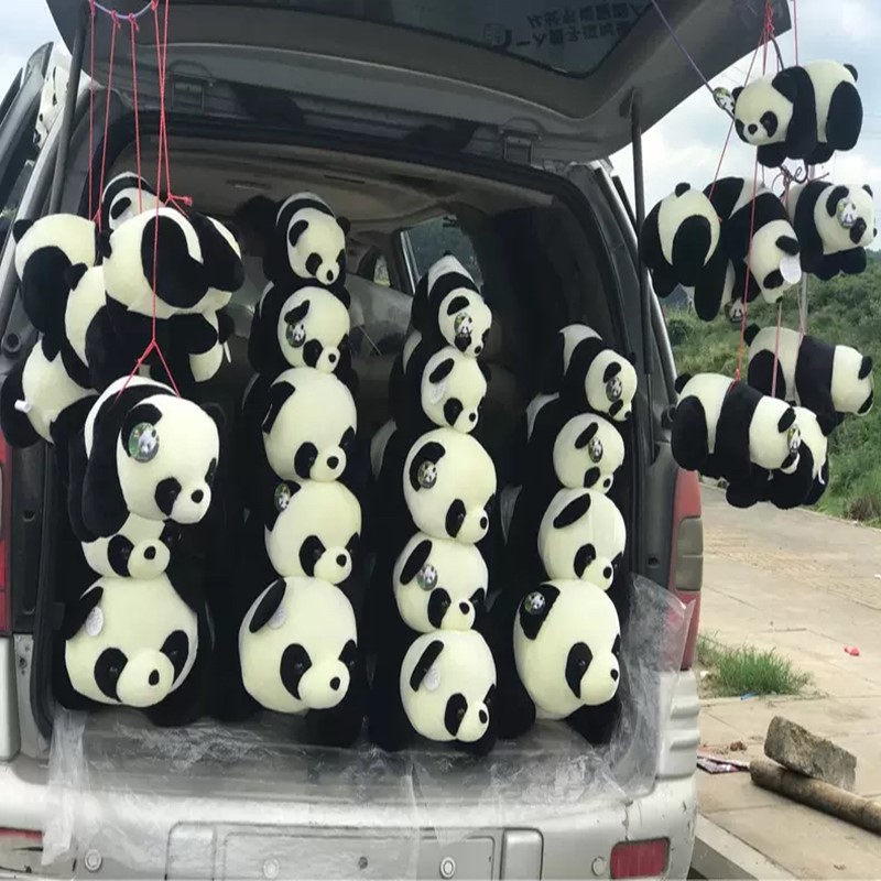 Lindo Panda muñeca de juguete de peluche simulación mentira Panda muñeca almohada puesto decoración con logo