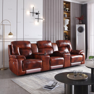 Private New Home Theater Functional Sofa, Movie Theater Viewing Sofa, Audio-Visual Room Villa Electric Leather Sofa
