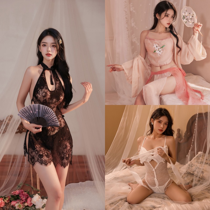 [베스트셀러 3종팩] 핑크 한푸 + 여신 + 시스루 치파오