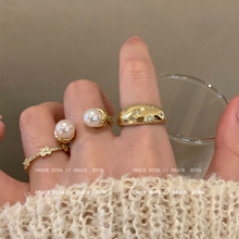 气质千金~宫廷风锆石珍珠戒指女小众设计情侣对戒时尚个性食指戒