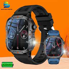 跨境新款QX12智能手表蓝牙通话心率血氧监测多运动户外手电筒防水