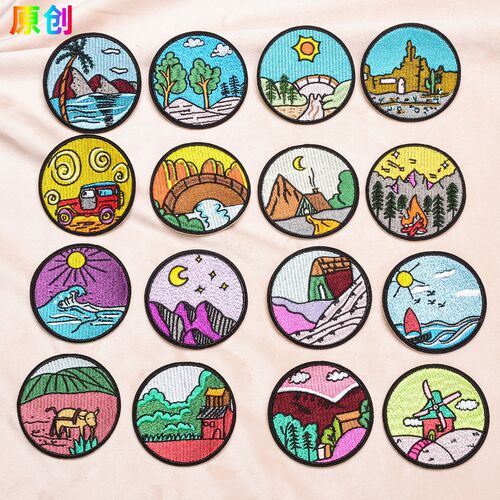 Original quality embroidered logo round badge outdoor animal patch stickers cross-border supply clothing accessories embroidered cloth stickers