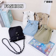 日韩文艺单肩斜挎包2025夏季新款抽绳时尚轻便mini小包包尼龙包女
