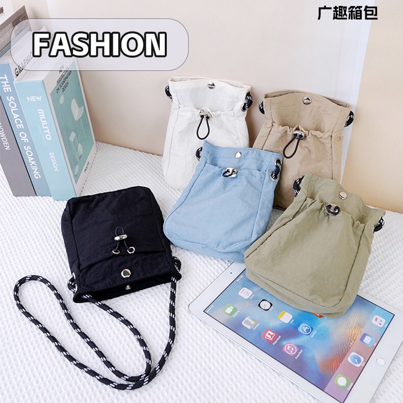 Korean and Japanese Style Single Shoulder Crossbody Bag, New Drawstring Shoulder Bag, Fashionable Lightweight Mini Nylon Bag for Women, Versatile Bag