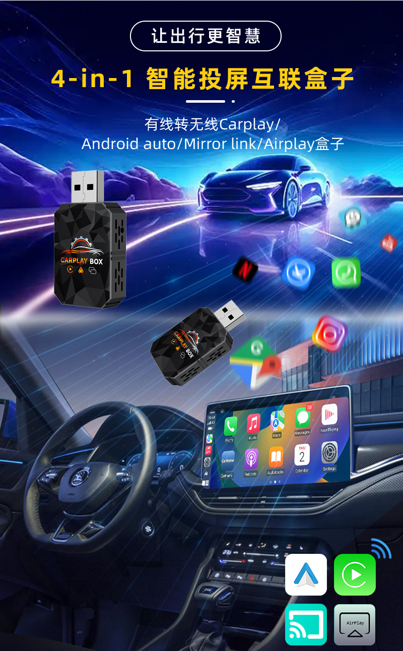Cross-Border 4-in-1 Carplay Module Screen Mirroring Car Connectivity Box Smart Reverse Control Carplay Box