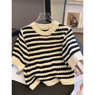 R 84998 Striped hollow knit top �l�y�U��ᘿ����羳���uͨ