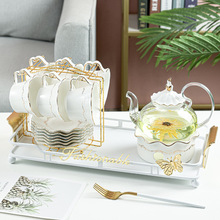 欧式花茶壶创意蜡烛简约典雅玻璃茶壶陶瓷水杯组合泡茶壶杯装批发