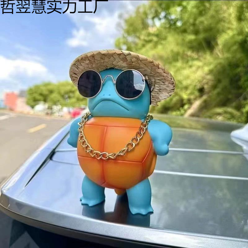 车载站姿傲娇杰尼龟创意汽车装饰车顶搪胶杰尼龟车尾公仔车外挂件|undefined