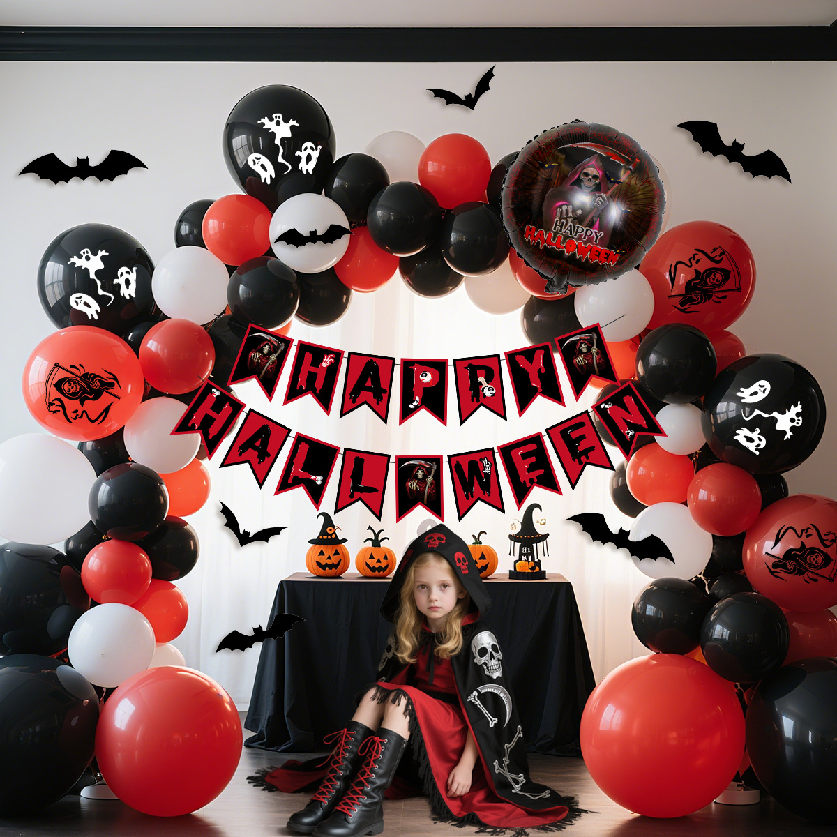 Halloween ghost festival mall ktv decoration layout pumpkin bat…