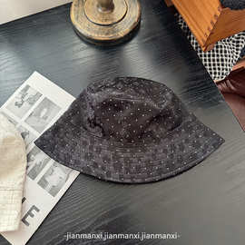 韩版花朵水钻渔夫帽女春夏时尚盆帽平顶可折叠新款遮阳防晒帽子