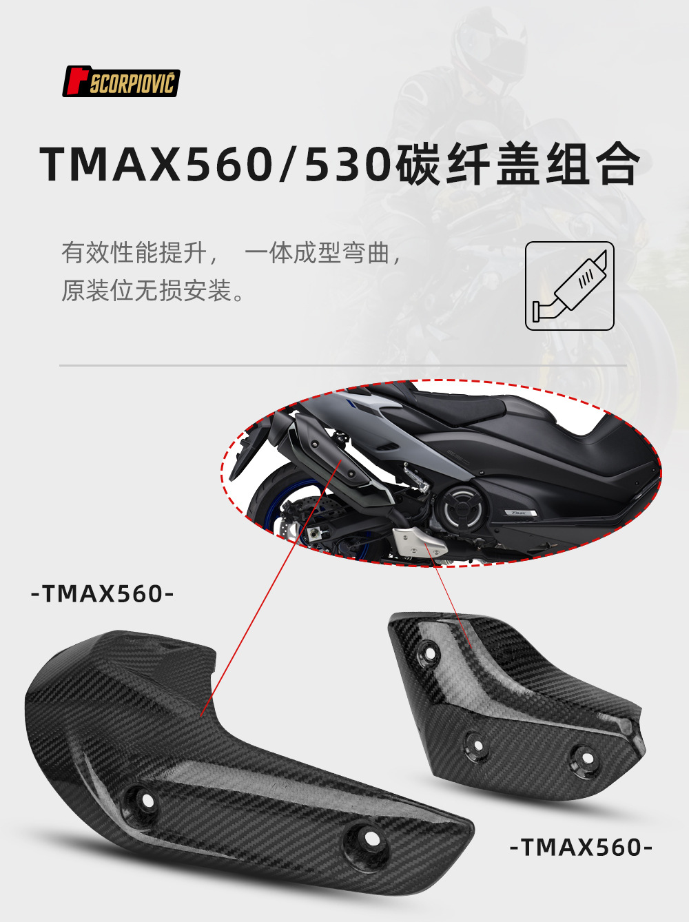 Motorcycle modified TMAX 530 560 exhaust pipe anti-scald cover carbon fiber heat insulation cover protective cover plate combination