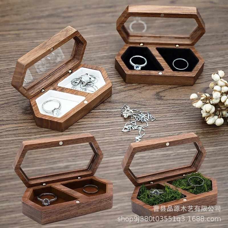 木製リングボックス木製ジュエリーボックス胡桃木ドリルリング収納ボックス結婚リングボックスケヤキリングボックスカスタム|undefined