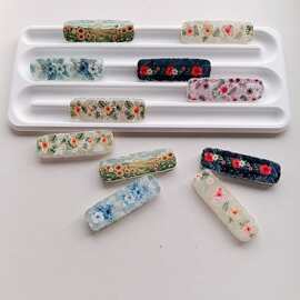 复古碎花印花长方形发夹配件亚克力板材半成品DIY手工饰品材料