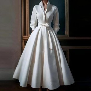 French Style Light Wedding Dress Bridal AliExpress Vintage Simple Mori Style Set Collar Long Elegant V-neck Outgoing Evening Dress for Women