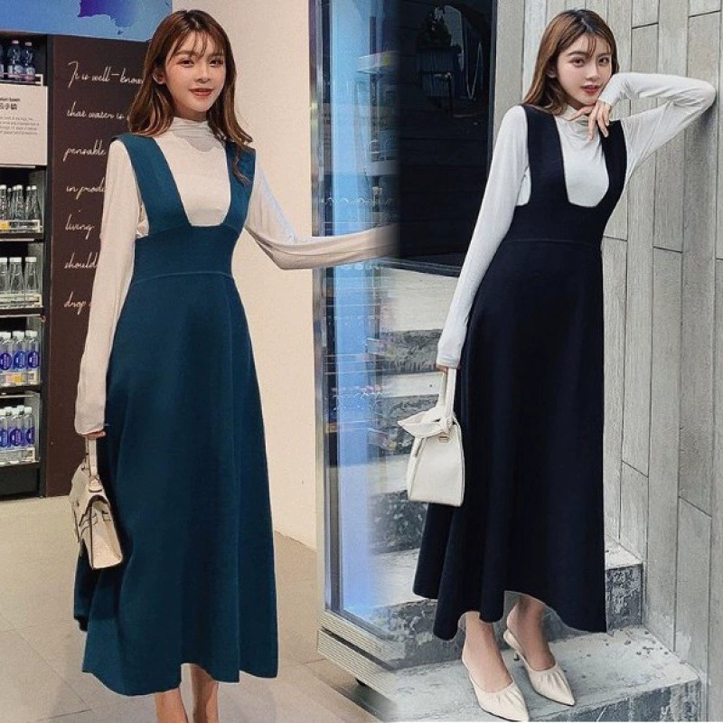 Slim Look Высокий Темперамент Покрытие живота в западном стиле с длинным рукавом, Базовая рубашка с длинным рукавом, длинное платье