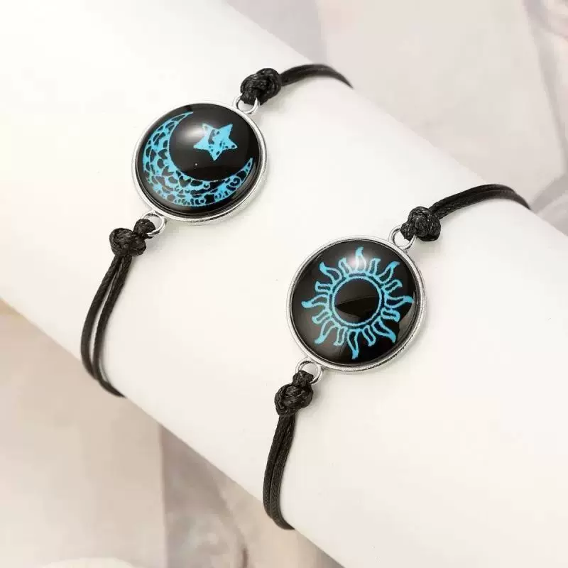 高颜值太阳月亮夜光手链可调节抽拉式休闲男女学生百搭情侣礼物