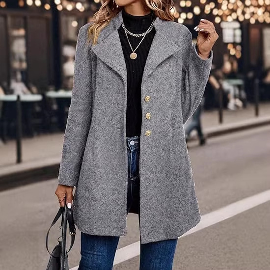 Women's Double-buttoned Woolen Overcoat Plus Size Fashionable_voghion.com