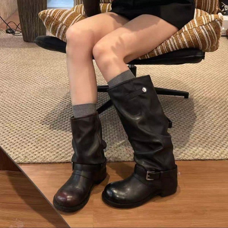 内增高中筒马丁靴女御姐不过膝长靴复古显瘦裤管堆堆靴美拉德靴子|undefined