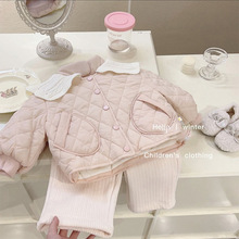 女童拼色娃娃领棉服冬季新款洋气儿童加绒夹棉外套加厚保暖棉袄潮