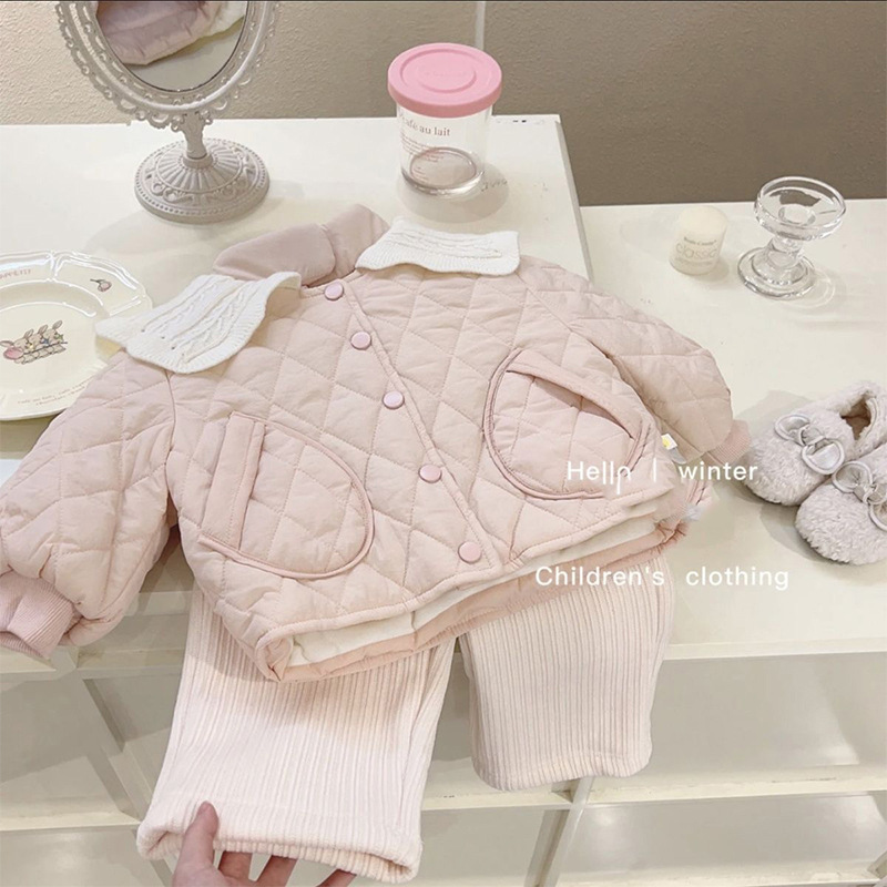 女童拼色娃娃领棉服冬季新款洋气儿童加绒夹棉外套加厚保暖棉袄潮