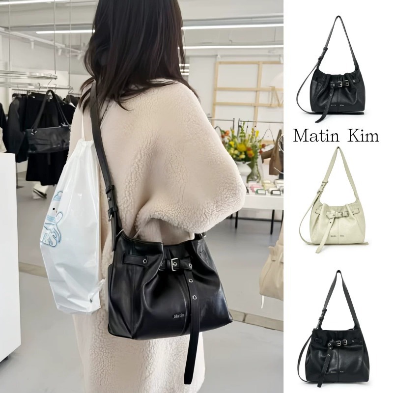 Korean Matinkim Bucket Bag with Pleated Design, Large Capacity, New Model 26, Mk Motorcycle Bag, Single Shoulder Crossbody Compact Commuter Bag