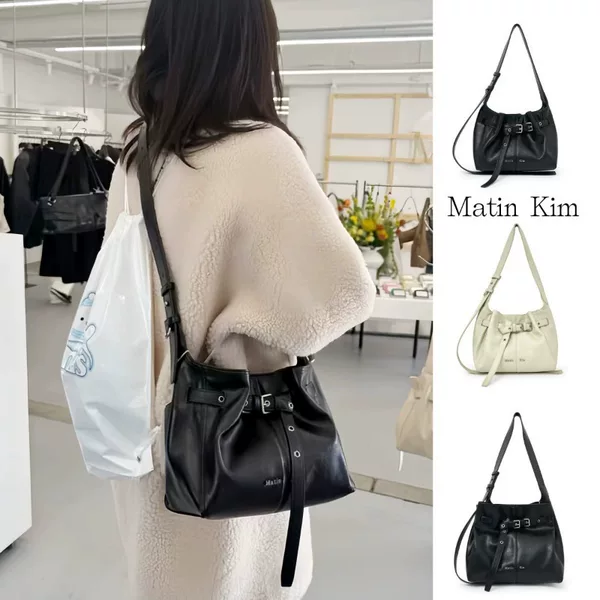 Korean Matinkim Bucket Bag with Pleated Design, Large Capacity, New Model 26, Mk Motorcycle Bag, Single Shoulder Crossbody Compact Commuter Bag