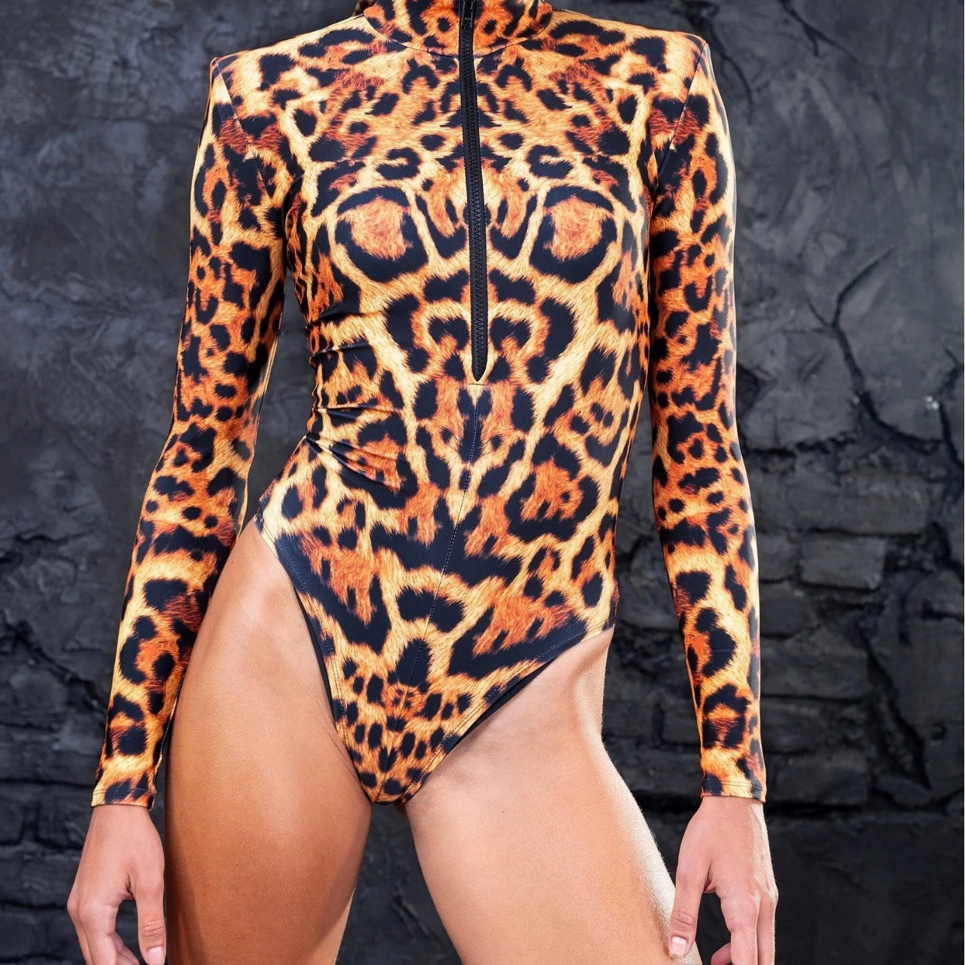 2025 трансграничный цельный купальник с длинным рукавом бикини с леопардовым принтом сексуальный европейский и американский купальник внешней торговли женщины оптом