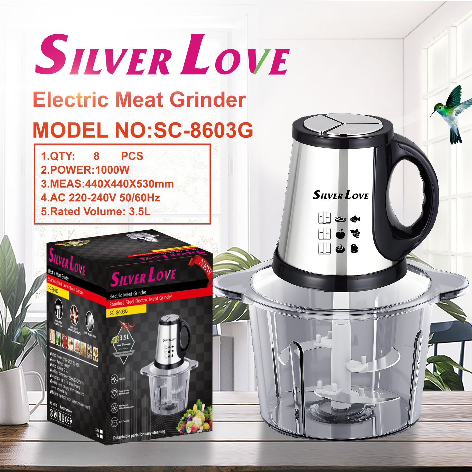 Comercio exterior exportación doméstica 3.5L moledor de carne de tazón de vidrio multifunción cocinador 1000W de alta potencia 5425 motor