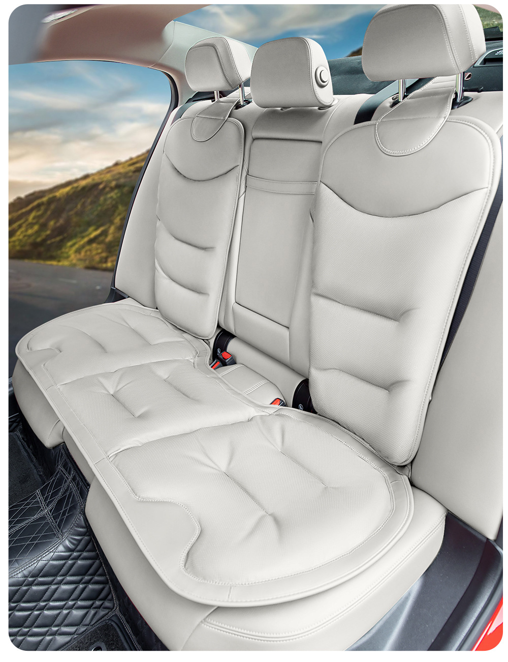 New Car Seat Cushions, High-End Nappa Leather Seat Cushions, Universal Thickened Anti-Slip Front and Rear Three-Piece Set of Seat Cushions for Vehicles