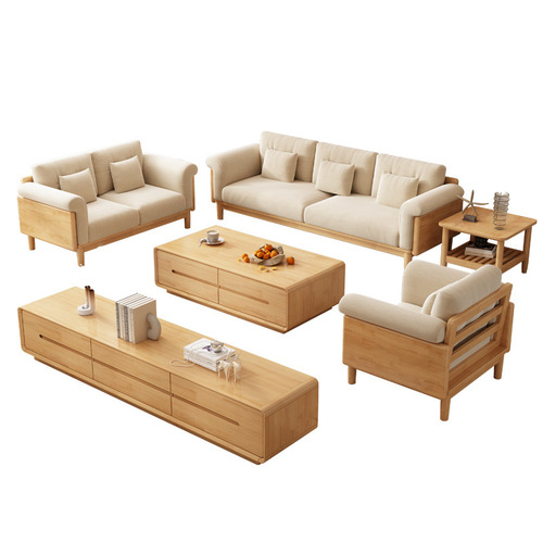 北欧实木布艺沙发客厅组合日式简约白色奶油风家具小户型原木沙发
