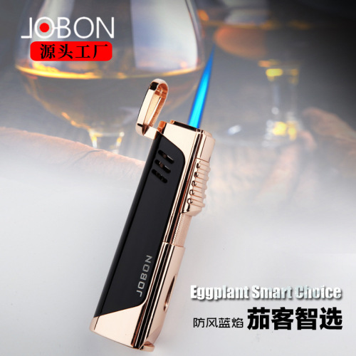 Cross-border exclusive JOBON China three-stroke lighter transparent visible gas tank blue flame cigar lighter wholesale