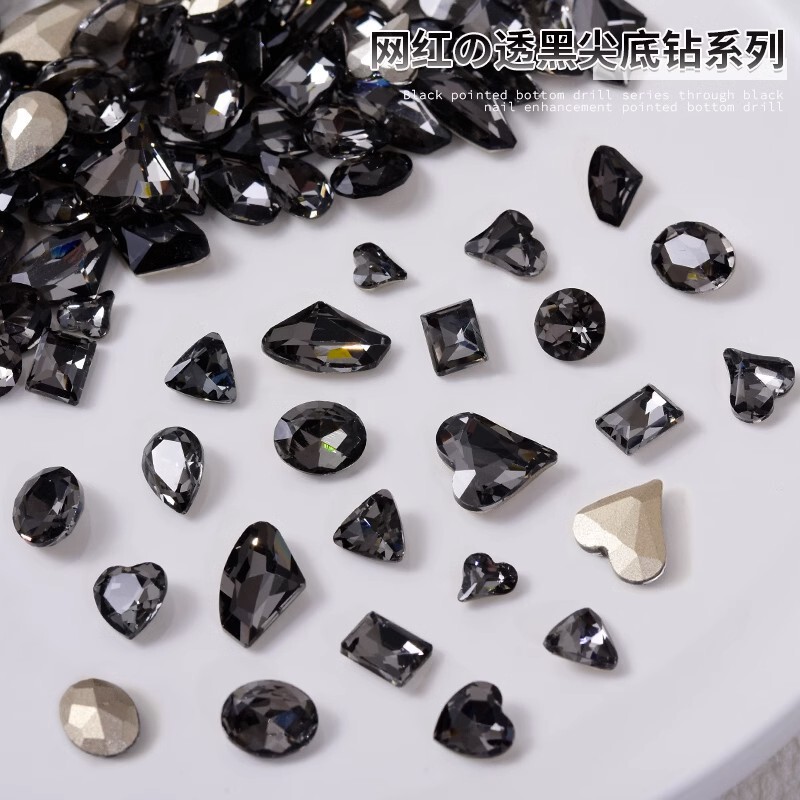 Black pointed bottom diamond nail jewelry transparent gray crooked heart axe heart-shaped big diamond flash Net red nail Diamond special-shaped diamond Black pointed bottom diamond nail jewelry transparent gray crooked heart axe heart-shaped big diamond flash Net red nail Diamond special-shaped diamond
