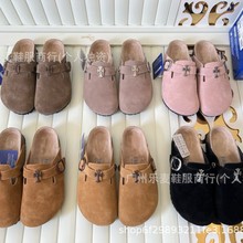 牛皮版克罗伈包头半拖十字架一脚蹬外穿懒人厚底男女同款博肯拖鞋