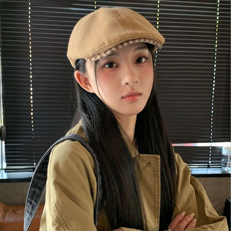 韩版格子檐时尚反戴前进帽秋冬新款鸭舌帽子女百搭气质潮流贝雷帽|undefined