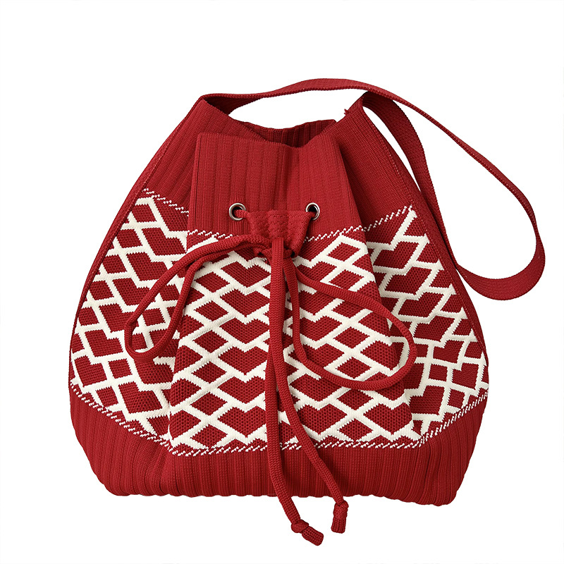 Bolsa de cubo de punto nuevo diseño japonés y coreano simple bolso de hombro de moda femenina versátil bolso portátil de viaje de verano