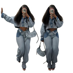 Ts 1319越境商品の欧米の新型婦人服のカジュアルな色合わせのデニムのスーツ