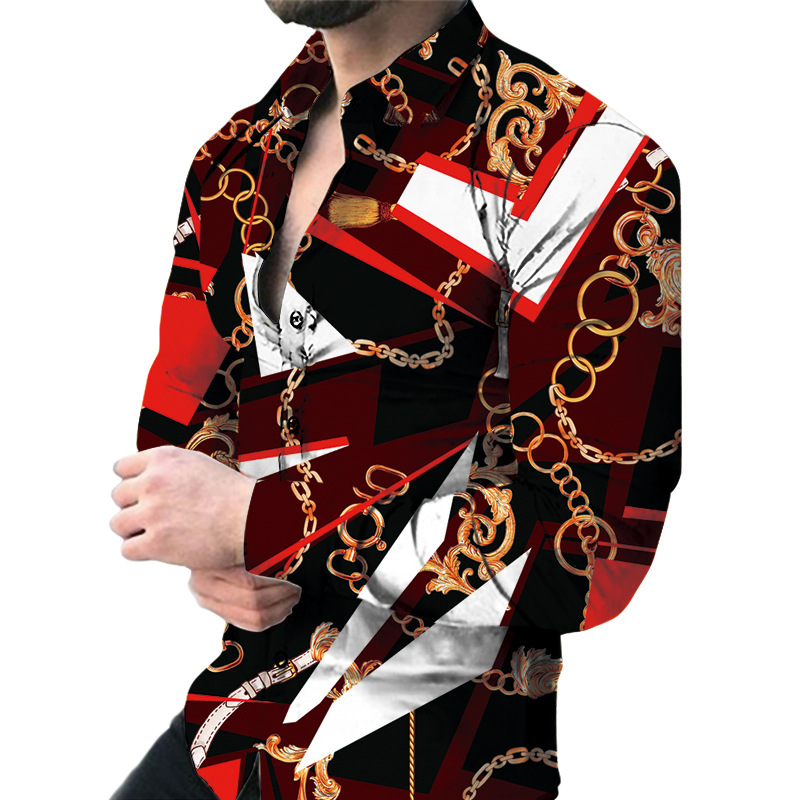 2023 comercio exterior amazon nuevos hombres de impresión digital casual de manga larga de solapa cardigan camisa delgada hombres