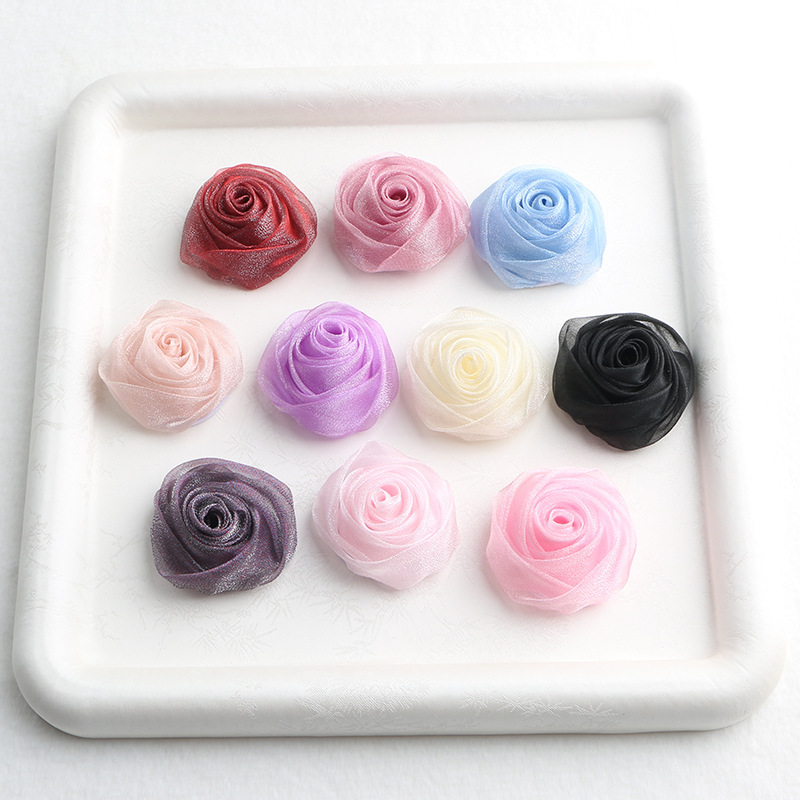 Korean Version Organza Rose Bud 5cm Yarn Rose Handmade Flower Hat Socks Flower Accessories DIY Jewelry Brooch