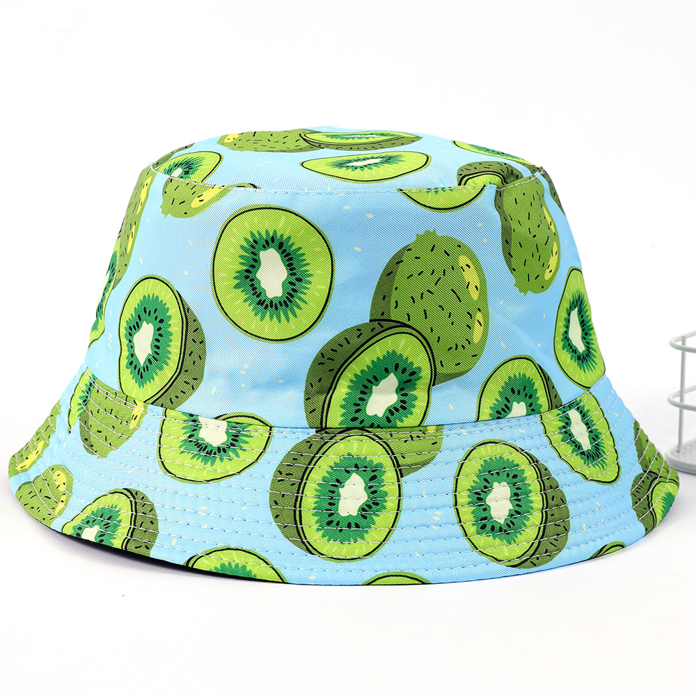 2023 creativo nuevo patrón de kiwi sombrero de pescador europeo y americano hombres y mujeres de ocio al aire libre protección solar sombrero de sol cuenca de doble cara
