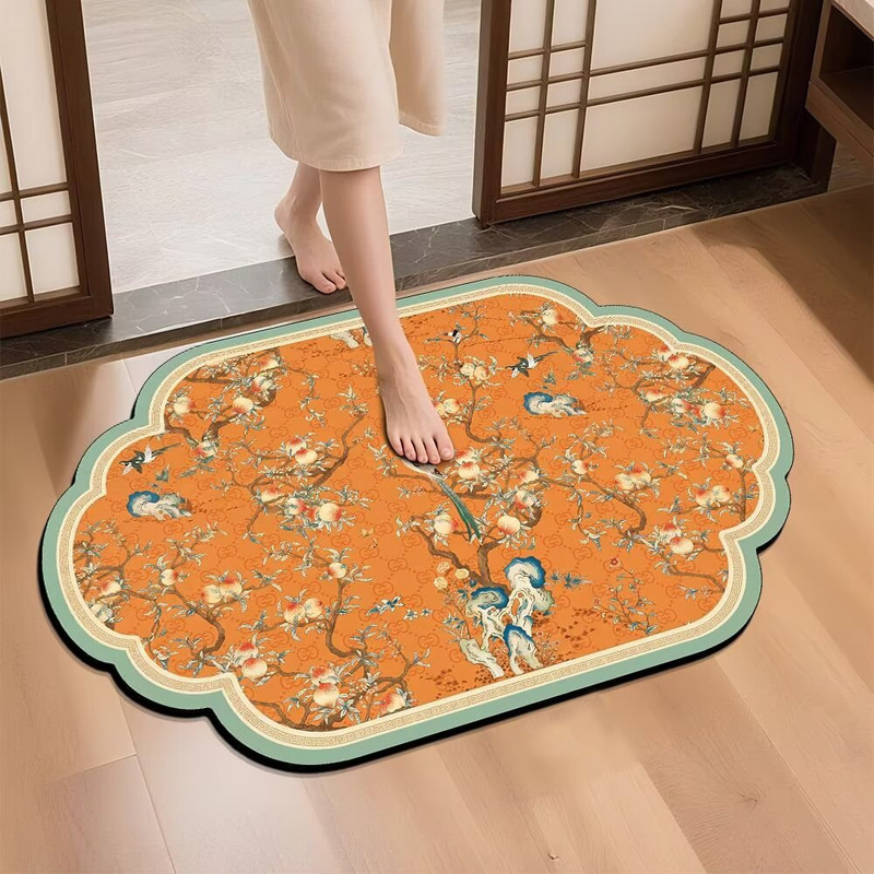 Chinese-Style Curved Bathroom Non-Slip Mat, Bathroom Entrance Mat, Diatom Mud Absorbent Floor Mat, Washbasin Foot Mat