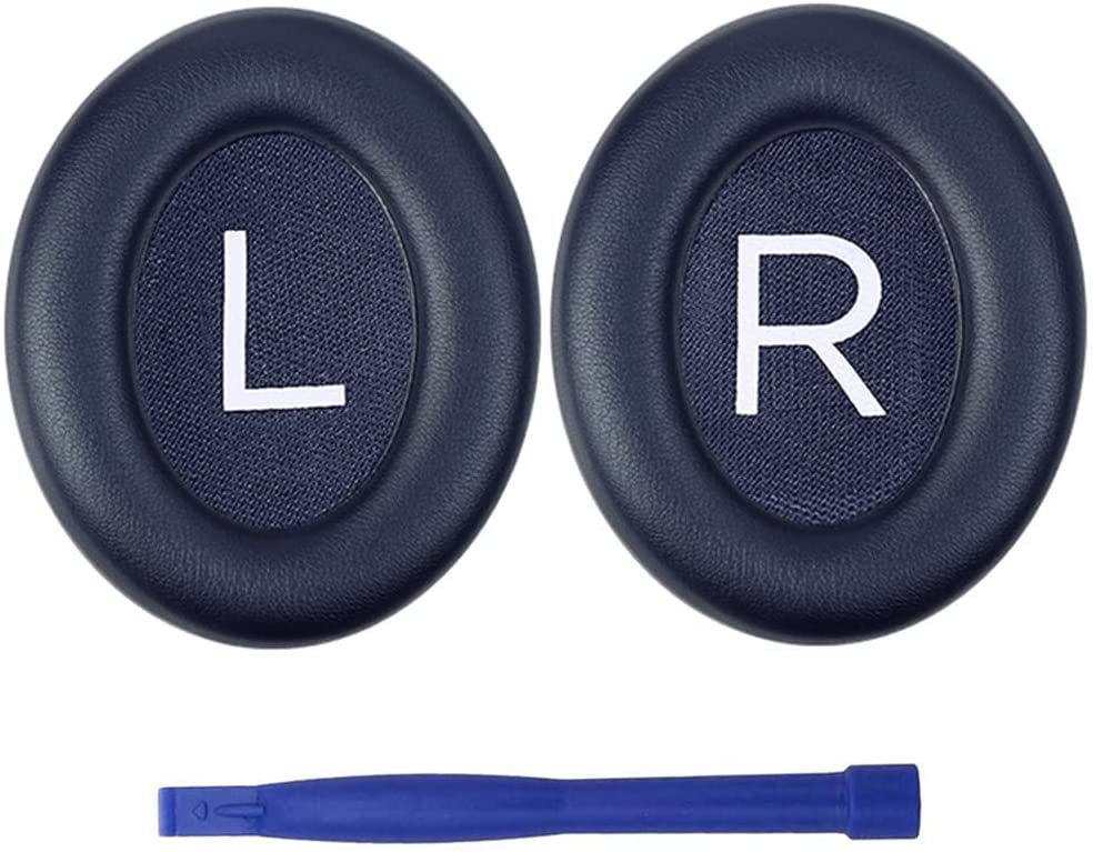 Una orejeras azul oscuro con almohadilla de algodón y un palo de desmontaje