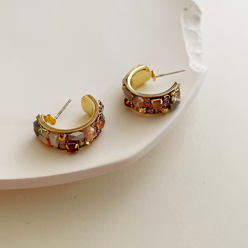 20g Weight Artificial Crystal Inlay Material Earrings Classification 1 Pair Vintage Style Geometric Alloy Plating Artificial Crystal Women's Earrings