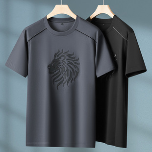 Summer Men's Large Size Round Neck Mercerized Half-Sleeved 2025 Personalized Lion Head Loose Casual Short-Sleeved T-Shirt