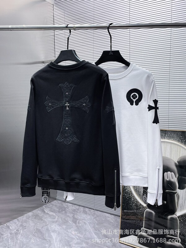 Cross-border fashion brand chrome Hearts new Crowe heavy industry embroidered cross sheepskin crew neck terry sweater Cross-border fashion brand chrome Hearts new Crowe heavy industry embroidered cross sheepskin crew neck terry sweater