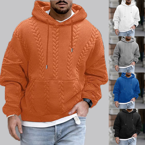 2025 New Autumn Men's Plus Size Casual Hooded Jacket with Embroidery, Solid Color Long-Sleeve Sweatshirt for Men