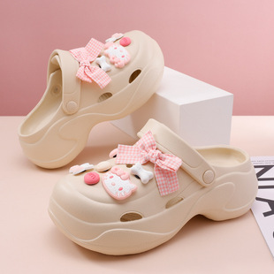 Croc Shoes Women's Summer Heightening Beach High-Heeled Toe-Cap Slippers for Outer Wear 2025 New Non-Slip Thick Bottom Sandals