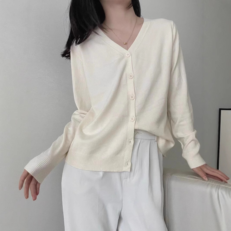 V-neck single-breasted knitted cardigan women's solid color sweater women's coat autumn and winter New lazy style loose coat women V-neck single-breasted knitted cardigan women's solid color sweater women's coat autumn and winter New lazy style loose coat women